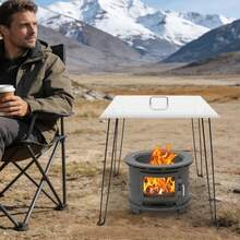 RibasuBB Fire Pit Heat Deflector With Foldable Legs, Stainless Steel Lid For Outdoor Fire Pits, Portable With Handle, Rounded Corners, And Easy Storage - Regular - View 8
