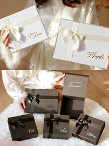 Personalized Name Gift Box, Magnetic Customized Christmas Gift Box With Lid And Ribbon, Bridesmaid Gift Box, Women's Birthday Gift Box, Magnetic Bride Party Gift Box, Bridesmaid Invitation Box, Aesthetic Gift Box, Thoughtful Gift, Gift For Her, Proposal Box - New Gift Box - View 3