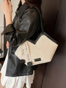 Túi tote đan bằng rơm mới năm 2026 dành cho nữ, túi đeo vai cỡ lớn dùng đi biển mùa hè, du lịch và đi làm. - màu đen - Xem 4