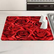 1 pièce Tapis de séchage pour comptoir de cuisine, Tapis absorbant antidérapant pour café, Décoration de comptoir résistante à la chaleur, Décoration de table à manger, Plusieurs styles disponibles, Tapis de décoration de la Coupe du monde pour la maison - cœur rouge ardent - Voir 2