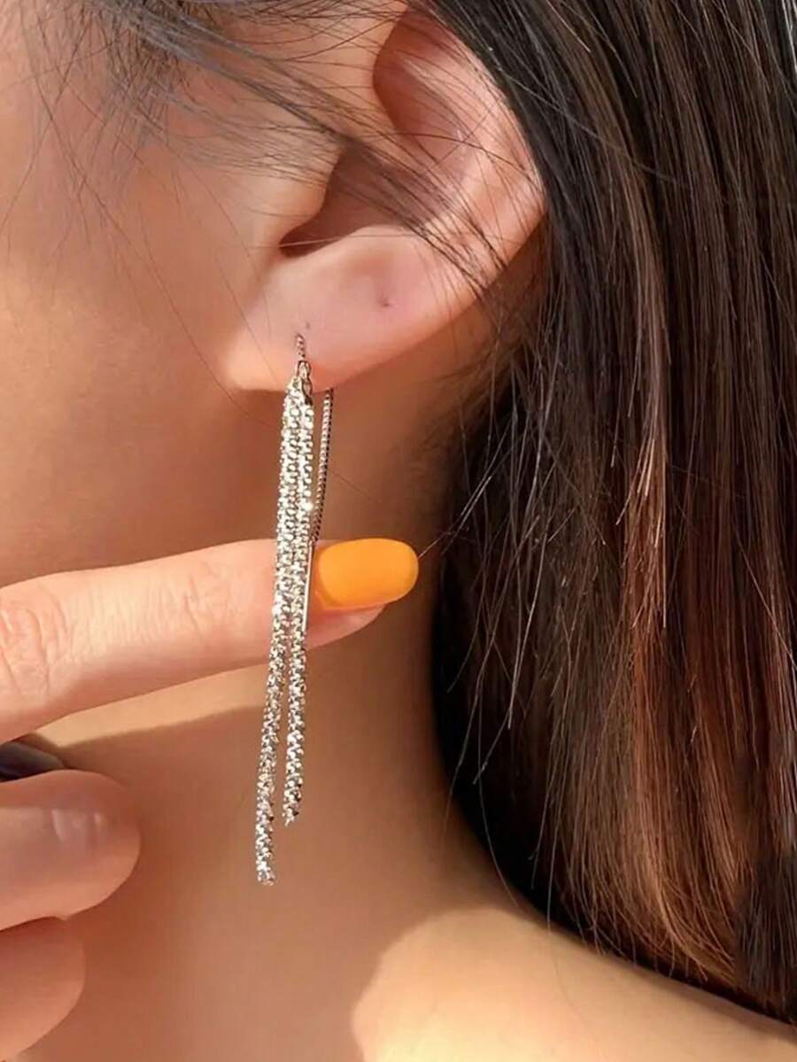 1 Đôi bông tai tua rua lấp lánh bằng bạc Sterling S925, thiết kế đường nét tối giản, thanh lịch và quyến rũ, thời trang, phù hợp cho phụ nữ đeo hàng ngày, không thể thiếu cho những buổi tụ họp bạn bè, món quà trang sức tinh tế, không gây dị ứng.
