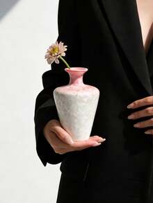 1pc Creative Exquisite Pink Crackle Glaze Small Flower Vase, Ceramic Vase Flower Holder With Design Sense, Tea Table Decor, Home/Office Dried Flower Holder, Unique Desktop Ornament, Home Decor Flower Arrangement - Multicolor - View 12