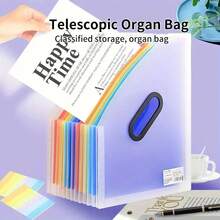 Organizador de archivos portátil y expandible de 1 pieza, contenedor de almacenamiento de suministros de oficina de papel multicapa, clasificación de archivos plegable. - Negro - Ver 6