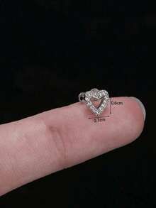 1pc Minimalist Stainless Steel Hollow Heart Shaped Rhinestone Inlaid Body Piercing Clip-On Earring Accessory, Minimally Invasive Piercing - Silver - View 4