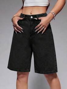 Women Jorts Baggy Jeans Jorts Outfits Mid-Low Waisted Denim Y2K Shorts Summer Hot Short Pants Streetwear - màu đen - Xem 5