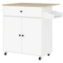 Kitchen Island, Rolling Kitchen Cart With Fold-Down Worktop, Drawer, Rolling Kitchen Unit With Shelf, Towel Rack, Spice Rack, Serving Cart, White - White - View 9