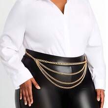 1pc Plus Size Women's Gold Alloy Multi-Layer Waist Chain, Fashionable Punk Metal Style Body Chain, Navel Chain, Everyday & Party Accessoryfestival - Gold - View 2