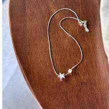 1 chiếc vòng cổ hình sao biển và ngọc trai giả mạ đồng bạc, kiểu dáng tối giản tinh tế theo phong cách đảo, thích hợp để đeo hàng ngày hoặc làm quà tặng. - Bạc - Xem 5