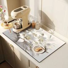 1 pieza Estera de secado de platos con relieve de lirio blanco, absorbente y de secado rápido, adecuada para mesa de comedor y cafetería, almohadilla de drenaje multiusos, regalo para el hogar, decoración de escritorio - XYLSD-87 - Ver 3