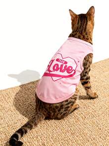 1pc Love Letter Funny Print Pet Vest, Physical Anti-Flea Reduce Shedding Insulation Breathable Dog/Cat Vest, Suitable For Small & Large Pets Indoor/Outdoor - Pink - View 5