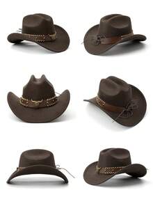 1. Mũ cao bồi miền Tây Halloween, Unisex, Chất liệu nỉ len mềm mại, Mũ cao bồi có khóa thắt lưng hình đầu bò, Thích hợp cho mùa tựu trường, các bữa tiệc ngày lễ, mặc hàng ngày và các dịp khác. - Kiểu 1 - Xem 3