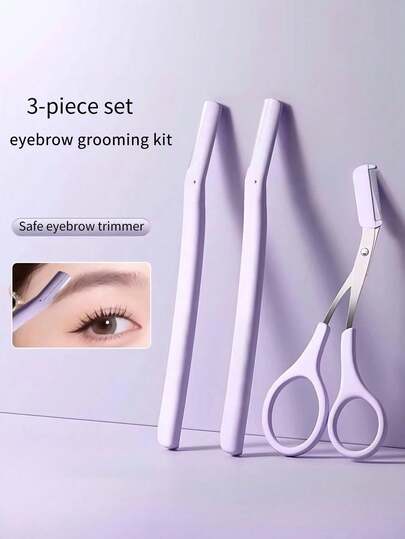 Bộ 3 dụng cụ tỉa lông mày, bộ tạo hình lông mày, dao cạo lông mày, dụng cụ chăm sóc lông mày unisex, dụng cụ trang điểm mắt, bộ dụng cụ chăm sóc lông mày cho người mới bắt đầu