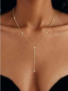 Dây chuyền lariat nữ, dây chuyền dài nhiều lớp tinh tế, dây chuyền mặt dây chuyền hình thanh đính đá Cubic Zirconia, dây chuyền choker hình chữ Y tối giản bằng vàng, quà tặng trang sức cho nữ. - Vàng - Xem 2