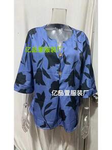 2026 New Printed Cotton-Linen V-Neck Short-Sleeve Pullover Shirt, Summer Outfits For Women - 黃色 - 查看 11