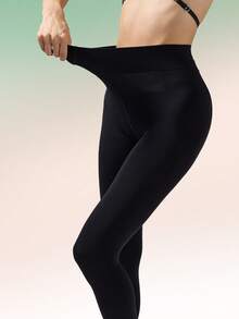 1双女士100旦尼尔不透明弹力连裤袜，舒适弹力打底裤，适合日常穿着，高旦尼尔保暖柔软连裤袜 - 黑色 - 查看 5