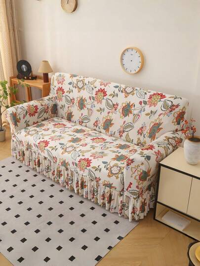 1件装植物印花沙发套，弹性全包式聚酯纤维通用沙发套，客厅沙发保护套，家居装饰