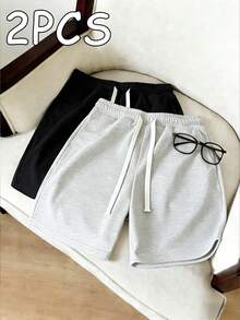 Bộ 2 quần short nam dáng rộng, cạp chun, thích hợp làm quà tặng Ngày của Cha, thiết kế unisex. - Nhiều màu - Xem 3