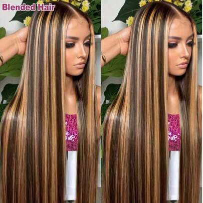 Tóc giả thẳng, dày 200%, dài 34 inch, kích thước 5*5 13*4, không cần keo dán, với đường chân tóc tự nhiên - Màu ombre vàng mật ong highlight P4/27 - Đã được cắt sẵn, tỉa sẵn, uốn sẵn, tóc giả thẳng trong suốt HD dành cho người mới bắt đầu - Tóc Remy Brazil từ tai đến tai, không cần keo, không cần kỹ năng, tóc giả rẽ ngôi giữa, không cần keo dán - Tóc giả đã được tỉa sẵn, tẩy sẵn, tóc giả dệt không cần keo dán dành cho phụ nữ sử dụng hàng ngày, kiểu tóc pha trộn thanh lịch phù hợp với mọi sắc tộc.