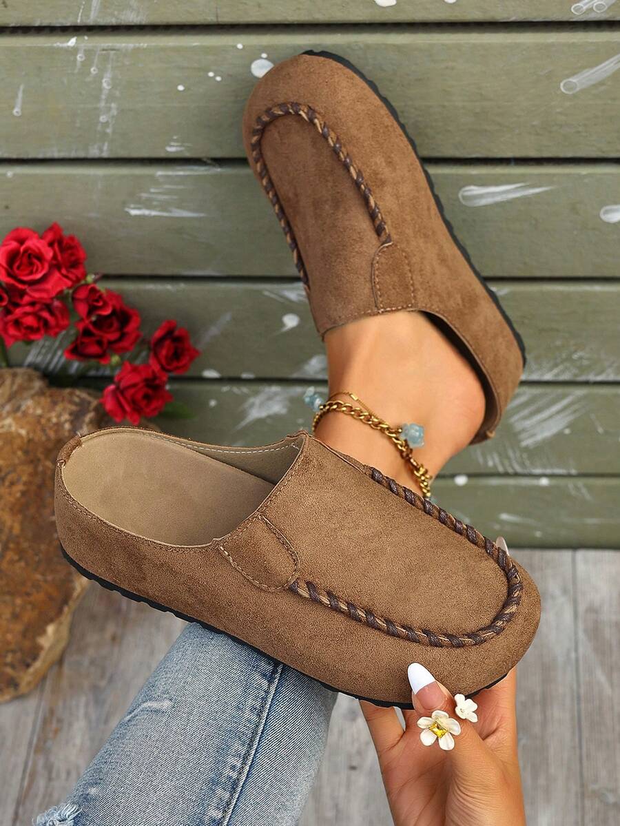2026 Spring New Thick Sole Mule Sandals, Closed Toe Slip-On Retro Women Slippers - Camel - View 1