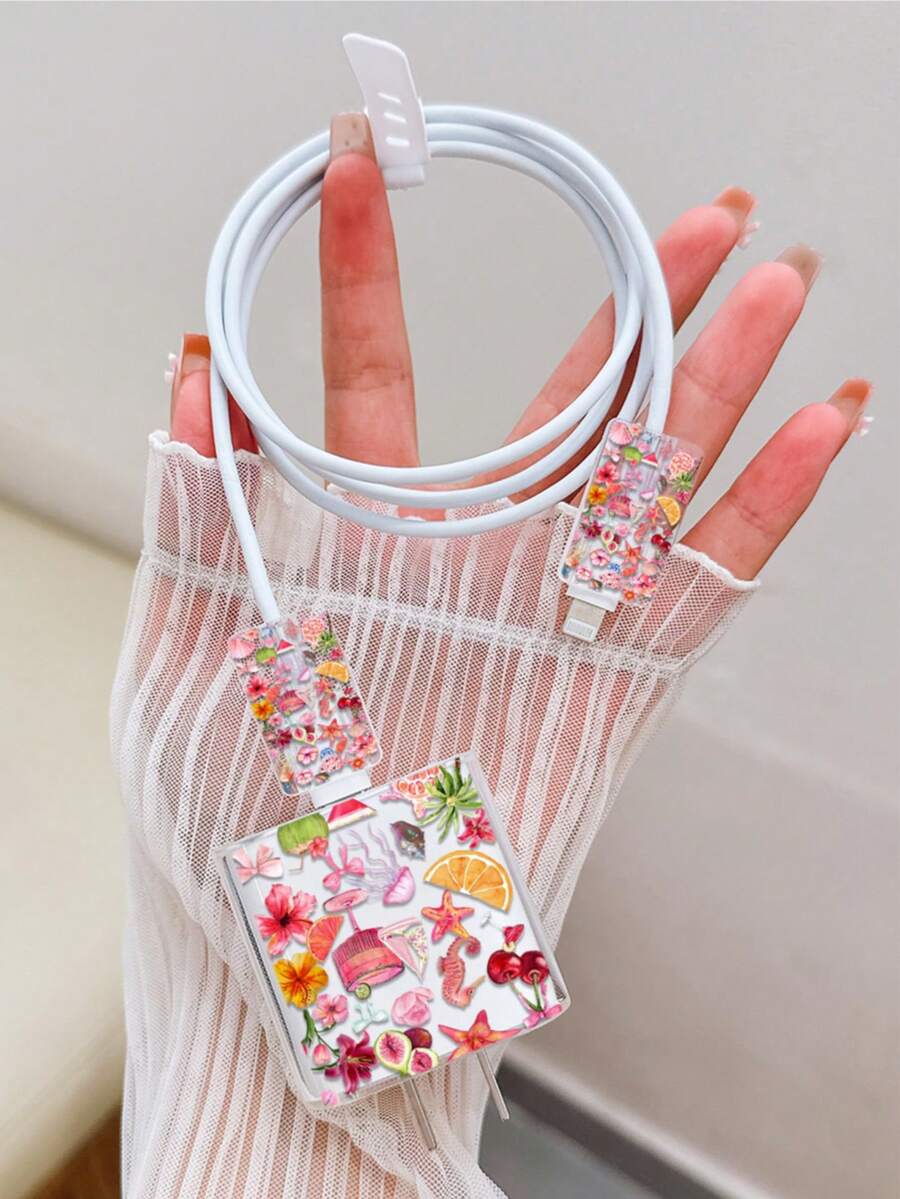 4件套夏季假期透明手机充电器保护套，数据线整理器套装 - 20W/18W充电器适配器，适配器头保护套，兼容 11/12/13/14/15/16/13 Pro Max/16 Pro Max/17 Pro Max - 無色 - 查看 1