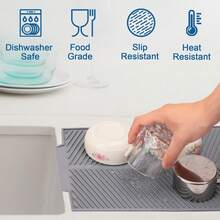 硅胶沥水垫，斜面沥水垫，晾干垫，厨房台面砧板，冰箱抽屉垫，柔软陶瓷质感沥水垫，易于清洁，防滑，耐热，耐磨，可折叠硅胶不锈钢沥水架 - 灰色 - 查看 6