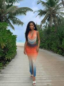 Conjunto de dos piezas elegante con efecto degradado para fiestas y vacaciones - Multicolor - Ver 3