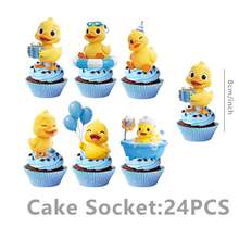 52件装新款可爱黄色小鸭主题一次性餐盘和餐巾纸，派对用品，适合野餐聚会，一次性餐盘 - 彩色 - 查看 17