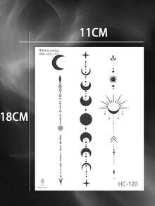 1张草本月亮图案防水防汗不反光临时纹身贴纸，设计精美，可持续长达2周，适用于腰部、胸部、腿部，日常、旅行、艺术装饰贴纸 - 黑色 - 查看 7