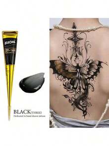 [Colorful Henna Tattoo Set]High-Quality Henna Tattoos In Multiple Colors, 12 Reusable Random Stencils | Pre-Mixed Natural Henna Dye For Temporary Body Art | Waterproof And Smudge-Proof, Durable | Beginner-Friendly DIY Kit, Suitable For Parties, Festivals, Halloween, Weddings, And Henna Nights - màu đen - Xem 5