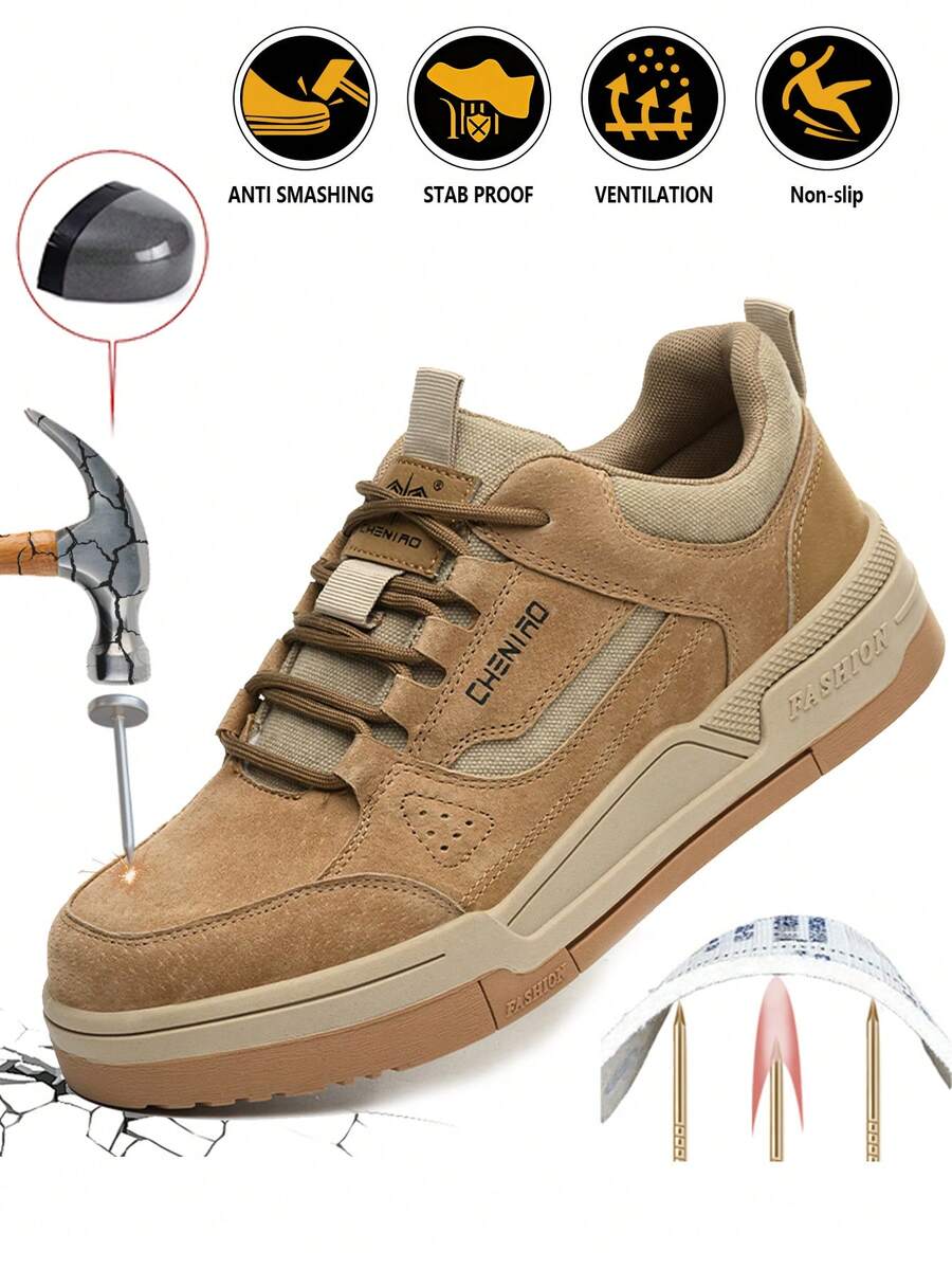 Men's Lightweight Steel Toe Safety Shoes, Work Sports Shoes, Steel Toe Boots, Breathable Work Safety Boots, Men's Work Boots Anti-Smashing, Anti-Puncture Safety Sports Shoes For Men, Women's Work Shoes, Men's Work Shoes, Comfortable Work Shoes For Warehouse, Hiking, Construction And Outdoor, Anti-Puncture Anti-Smashing Shock-Absorbing EVA Sole Lightweight - 卡其色 - 查看 1