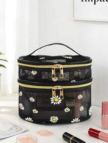 1 túi đựng mỹ phẩm lưới trong suốt Fresh Daisy, túi trang điểm 3 lớp hình bầu dục sang trọng, túi đựng đồ chăm sóc da và mỹ phẩm du lịch dung tích lớn, tiện dụng. - Nhiều màu - Xem 11