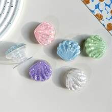 1 pièce Support de téléphone pour fille avec coquillage semi-transparent pailleté, support portable pliable et rotatif à 360 degrés, support de bureau adhésif créatif et paresseux, accessoire mobile mignon de haute qualité aux couleurs bonbon, cadeau pour amis et meilleurs amis - Multicolore - Voir 4