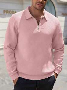 Men's Spring & Autumn Casual Polo Shirt With Collar & Zipper| Herringbone Jacquard Knit, Polyester Fabric, Sweatshirt Silhouette, Essential For Vacation & Everyday Casual Wear, Great Boyfriend Gift (Note!European & American Sizes Run Larger, Choose One Size Down Based On Your Body Type) - 灰色 - 查看 12
