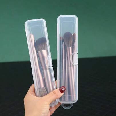 4pcs Transparent Makeup Brush Holder With Flip Cover, Dust-Proof Travel Storage Box For Makeup Brushes, Utensils, Beauty Tools And Accessories