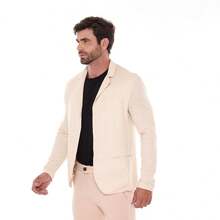 Men's Linen Blazer, Tailored Linen - 奶油色 - 查看 3