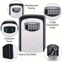 1pc Key Storage Lock Box, 4-Digit Combination Password Safe, Weatherproof Wall-Mounted Key Holder For Outdoor Use, Secure Spare Key Box For Home, Vacation Rental & Construction Sites - A - View 6
