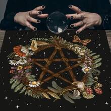 1 pieza Paño de altar misterioso con diseño de sol y luna, gato misterioso, paño de altar misterioso, paño para lectura de tarot, mantel con diseño de luna y plantas florales, decoración, tarot, gato, arcanos mayores - Multicolor - Ver 9