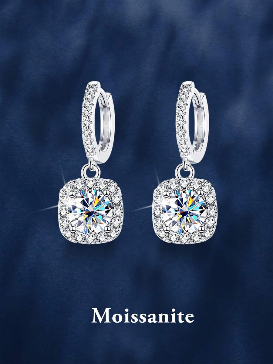 Bộ 2 bông tai bạc 925 cao cấp, đính 2 viên đá Moissanite 0.5 carat, thích hợp cho nữ giới đeo hàng ngày, dự tiệc, ngày lễ, Ngày Valentine, Ngày của Mẹ, sinh nhật, kỷ niệm ngày cưới. - Bạc - Xem 1