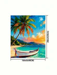 数字油画套装 - 沙滩上的小船，40*50厘米无框，精心绘制的油画，用色彩表达您的个性，用油画装饰您的空间，让色彩焕发生机，展现您的独特风格。现在就开始您的艺术之旅吧！ - 多色 - 查看 3