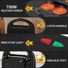 YASHE Mini Waffle Maker 750W, Double 4-Inch Belgian Waffles Iron, Nonstick Plates, Compact Breakfast Appliance, Easy To Clean, Perfect For Kids & Family Breakfast - ABS07-B - 查看 3
