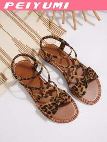 Women's Fashion Sandals, Elegant Bowknot Criss-Cross Design, Comfortable & Versatile, Suitable For Various Occasions, Multiple Colors Available, Lace-Up Sandals - Brown - View 8