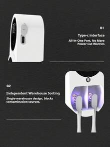 1pc Smart Toothbrush Sterilizer, USB Rechargeable Wall-Mounted Toothbrush Holder, Multi-Function Toothbrush Rack, Smart Sensor Toothbrush Storage Box, Sterilizing Toothbrush Holder, No-Drill Wall-Mounted Toothbrush Holder With 2 Brush Head Slots, Couples Toothbrush Holder, Suitable For Home, Bathroom, Hotel And Dormitory, Beautifully Packaged, An Ideal Gift Choice. - Multicolor - View 8