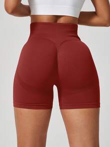 1件装女士无缝弹力跑步、健身、瑜伽、普拉提、网球、高尔夫、徒步短裤 - 紅色 - 查看 7