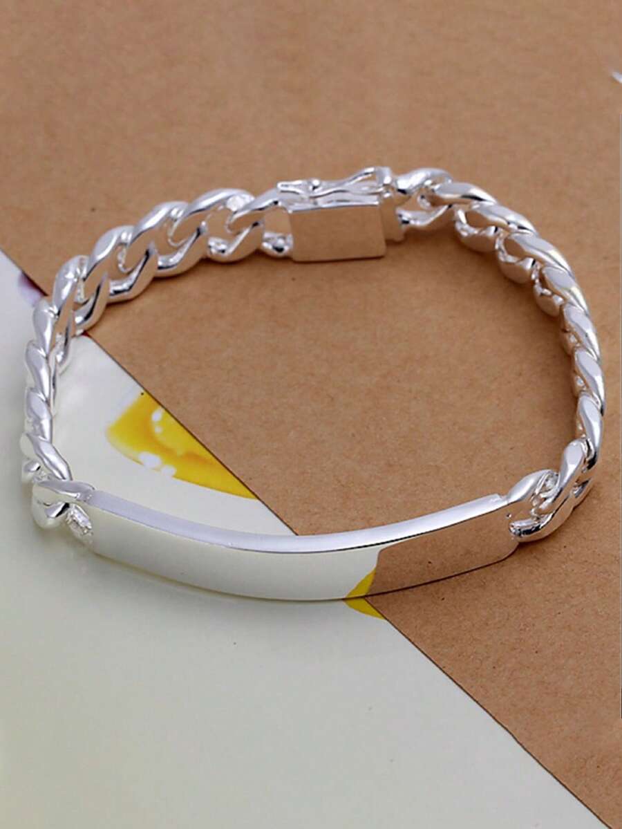 1 chiếc vòng tay nam dài 20cm, thiết kế thanh lịch và tinh tế, dây xích 10mm, hình học thời trang. - Bạc - Xem 1