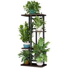Multi-Tier Indoor Plant Shelf Rack – Sturdy Wood & Metal Construction – Space-Saving Design For Balcony, Garden, Corner – Decorative Stand For Multiple Pots - 5-layer 6-pot [Black Oak] - View 1