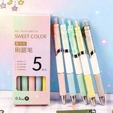 Bộ 5 bút bi bấm nút, màu sắc tươi sáng, tông màu trầm, kiểu dáng tối giản, dễ thương, thích hợp cho học sinh. - Bộ - Xem 6