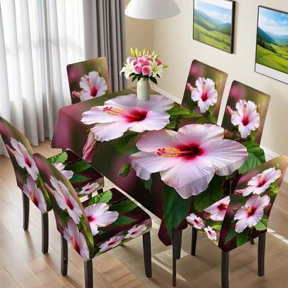 1/4/6/36 piezas Juego de mantel y funda para silla con estampado de la serie de decoración floral, adecuado para el hogar, la cocina, fiestas, decoración de vacaciones, mesa y silla de comedor interior/exterior, aplicable para todas las estaciones