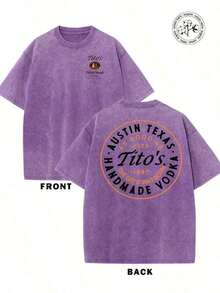 Graphic Teess230g Washed And Used T-Shirt, Front Tito's Handmade Vodka Logo, Back With "AUSTIN TEXAS Tito's HANDMADE Vodka" Circular Text And Brand Logo, Tito's Vodka Theme100% Cottonmotif Women Clothes,Cotton Women Clothing Tops,Y2k Tops - Purple - View 6