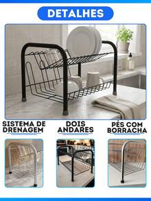 Modern Designer Double Dish Drainer 13 Plates With 2 Tiers - 黑色 - 查看 4