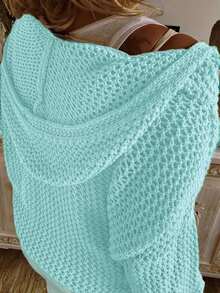 大码女式露肩长袖镂空连帽衫，休闲百搭，适合秋季、春季、海滩、派对、夏季穿着。 - 薄荷藍 - 查看 2